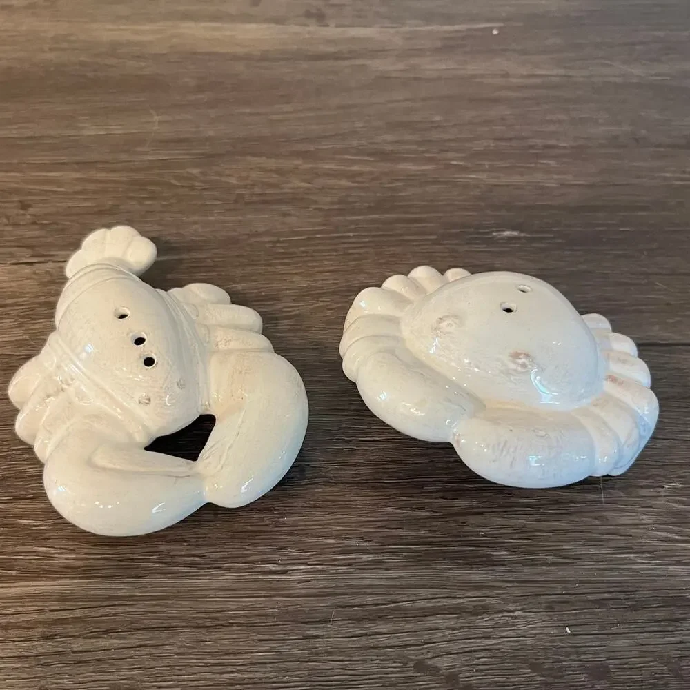 Sur La Table White Ceramic Lobster & Crab Salt and Pepper Shakers Set Coastal